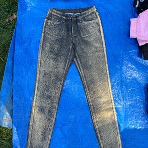 Marchesa gold damask jeans